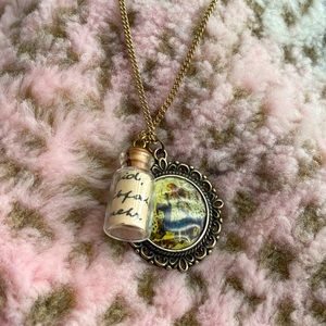 Message in a Bottle Necklace W/ Alice in Wonderland Pendant